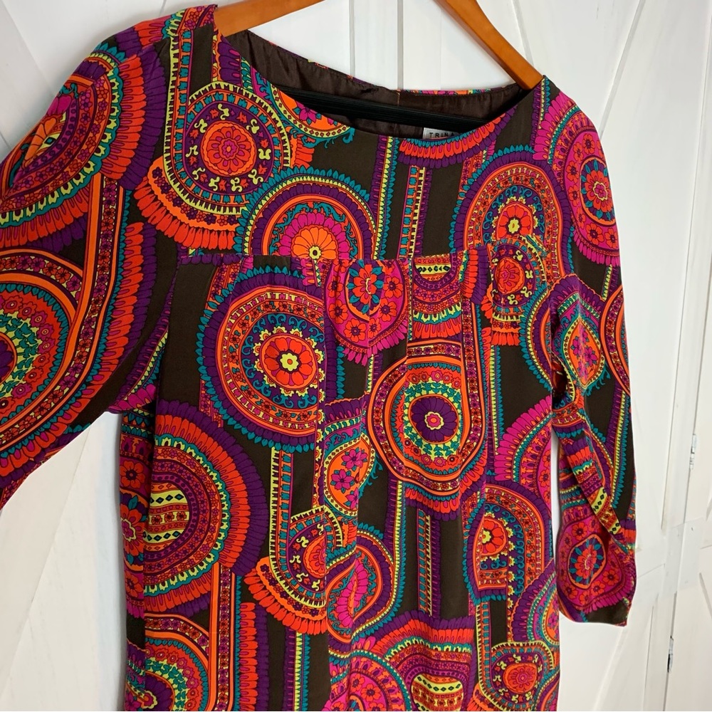 SOLD ❤️ Trina Turk Medallion Mandala 100% Silk 3/4 Length Long Sleeve Dress Sz 8 - Picture 3 of 16